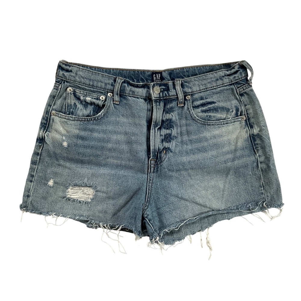 Gap Denim Light Indigo High Rise Distressed Frayed Raw  Hem Jean Shorts Size 29